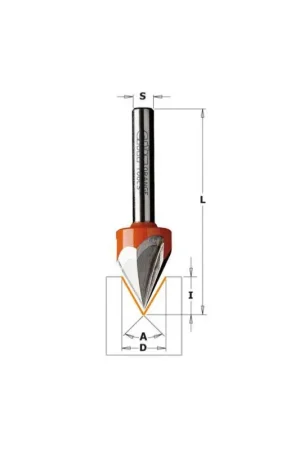 Achat Immédiat Fraise CMT à rainurer en V 60° - Diamètre 12,7 mm - Queue de 6 mm