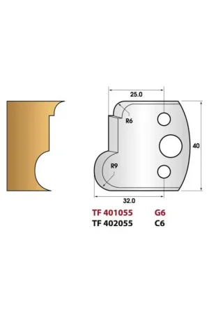 Vente Directe Jeu de 2 fers de toupie n°055 profil gorge + congé, hauteur 40 mm
