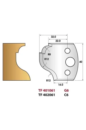 Achat Immédiat Jeu de 2 fers de toupie n°061 pour doucine + congé, hauteur 40 mm