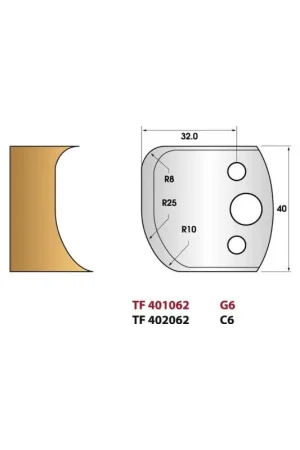 Jeu de 2 fers de toupie n°062 profil congé, hauteur 40 mm Marque