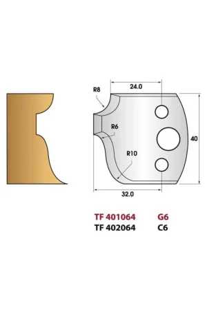 Jeu de 2 fers de toupie n°064 pour moulure, hauteur 40 mm Commander Vite