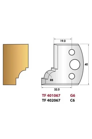 Prix Cassé Jeu de 2 fers de toupie n°067 pour quart de rond, hauteur 40 mm
