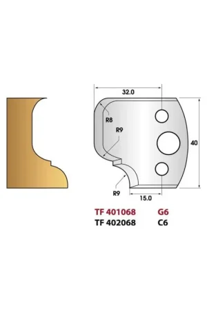Jeu de 2 fers de toupie n°068 pour moulure, hauteur 40 mm Nouvel Arrivage