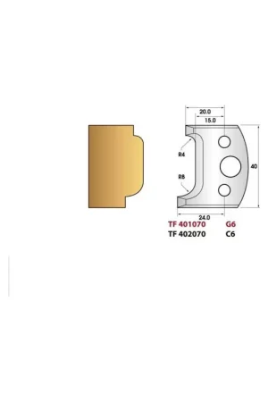Jeu de 2 fers de toupie n°070 pour moulure, hauteur 40 mm Prix Cassé