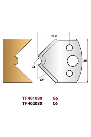 Haute Qualité Jeu de 2 fers de toupie n°080 pour mouchette et chanfrein, hauteur 40 mm