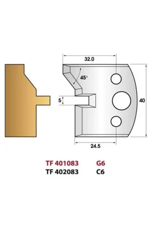 Usine Directe Jeu de 2 fers de toupie n°083 pour languette chanfreinée, hauteur 40 mm