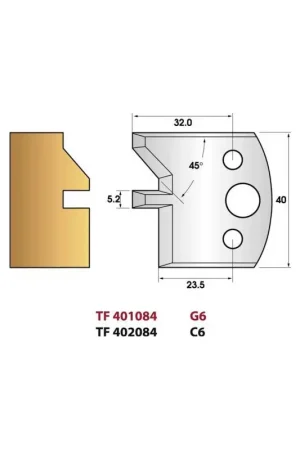 Dernière Chance Jeu de 2 fers de toupie n°084 pour rainure chanfreinée, hauteur 40 mm