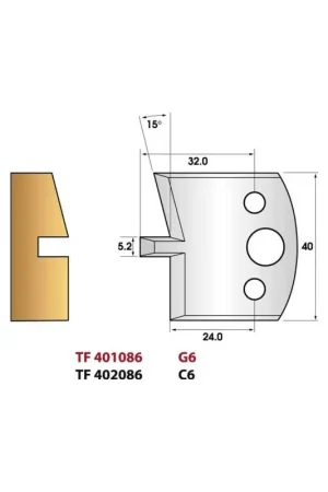 Top Vente Jeu de 2 fers de toupie n°086 pour rainure chanfreinée, hauteur 40 mm