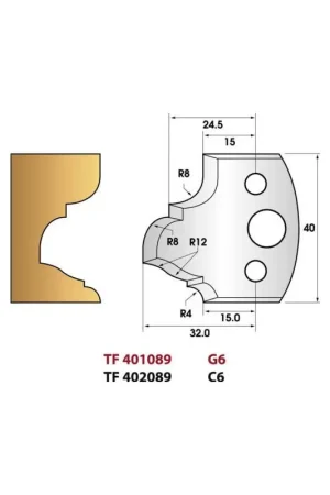 Jeu de 2 fers de toupie n°089 pour moulure, hauteur 40 mm Nouvel Arrivage