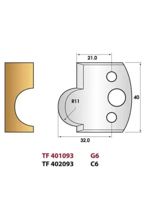 Remise Jeu de 2 fers de toupie n°093 pour demi-rond, hauteur 40 mm