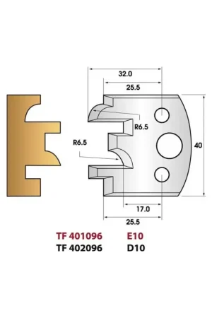 Haute Qualité Jeu de 2 fers de toupie n°096 pour profil, contre-profil , hauteur 40 mm