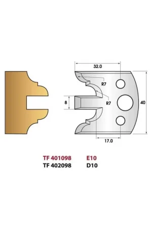 Jeu de 2 fers de toupie n°098 pour profil, hauteur 40 mm Retour Gratuit