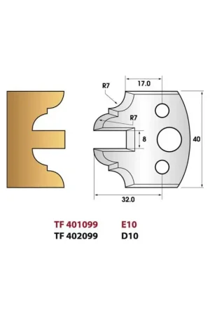 Jeu de 2 fers de toupie n°099 pour contre-profil, hauteur 40 mm Certifié