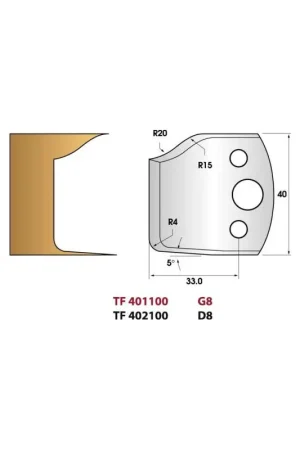 Meilleur Choix Jeu de 2 fers de toupie n°100 pour doucine et plate bande , hauteur 40 mm