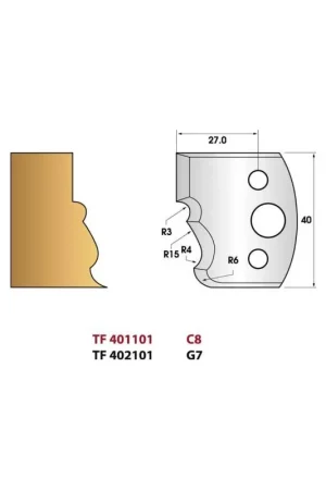 Nouvel Arrivage Jeu de 2 fers de toupie n°101 pour moulure régence, hauteur 40 mm