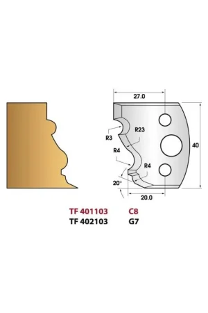 Jeu de 2 fers de toupie n°103 profil moulure régence, hauteur 40 mm Meilleur Choix