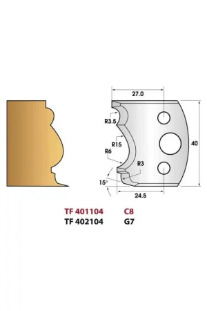 Jeu de 2 fers de toupie n°104 pour double moulure, hauteur 40 mm Offre Du Jour