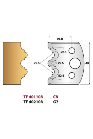 Vente Flash Jeu de 2 fers de toupie n°108 profil double astragale, hauteur 40 mm