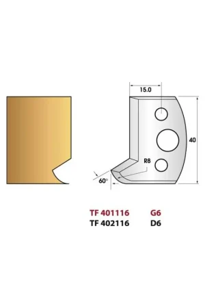 Promotion Jeu de 2 fers de toupie n°116 profil montant contre noix, hauteur 40 mm