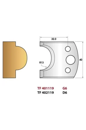 Prix Réduit Jeu de 2 fers de toupie n°119 profil mouton, hauteur 40 mm
