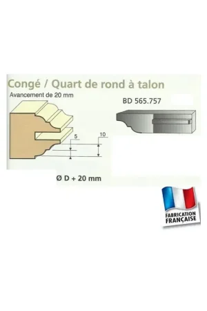 Jeu de 2 Couteaux 20mm CONGE 1/4 DE ROND A TALON - Travail par dessus - Le ravageur BD565757 Populaire