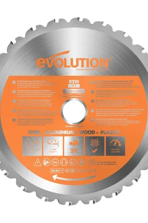 Petit Prix Lame multi-matériaux TCT 210mm 24 dents alésage 25,4mm Evolution pour Scie à onglet et Scie sur table