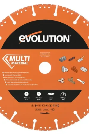 Disque multi-matériaux de démolition, diamant segmenté 230mm alésage 22,2mm Evolution pour scie à béton Quantité Limitée