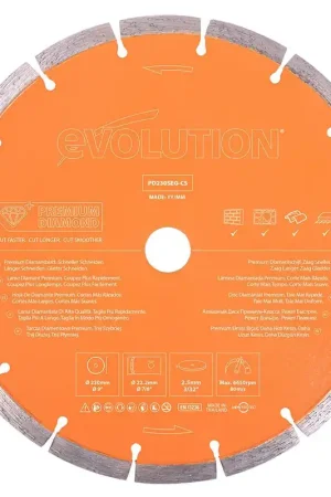 Disque diamant premium segmenté 230mm alésage 22,2mm Evolution pour scie à béton Nouveauté